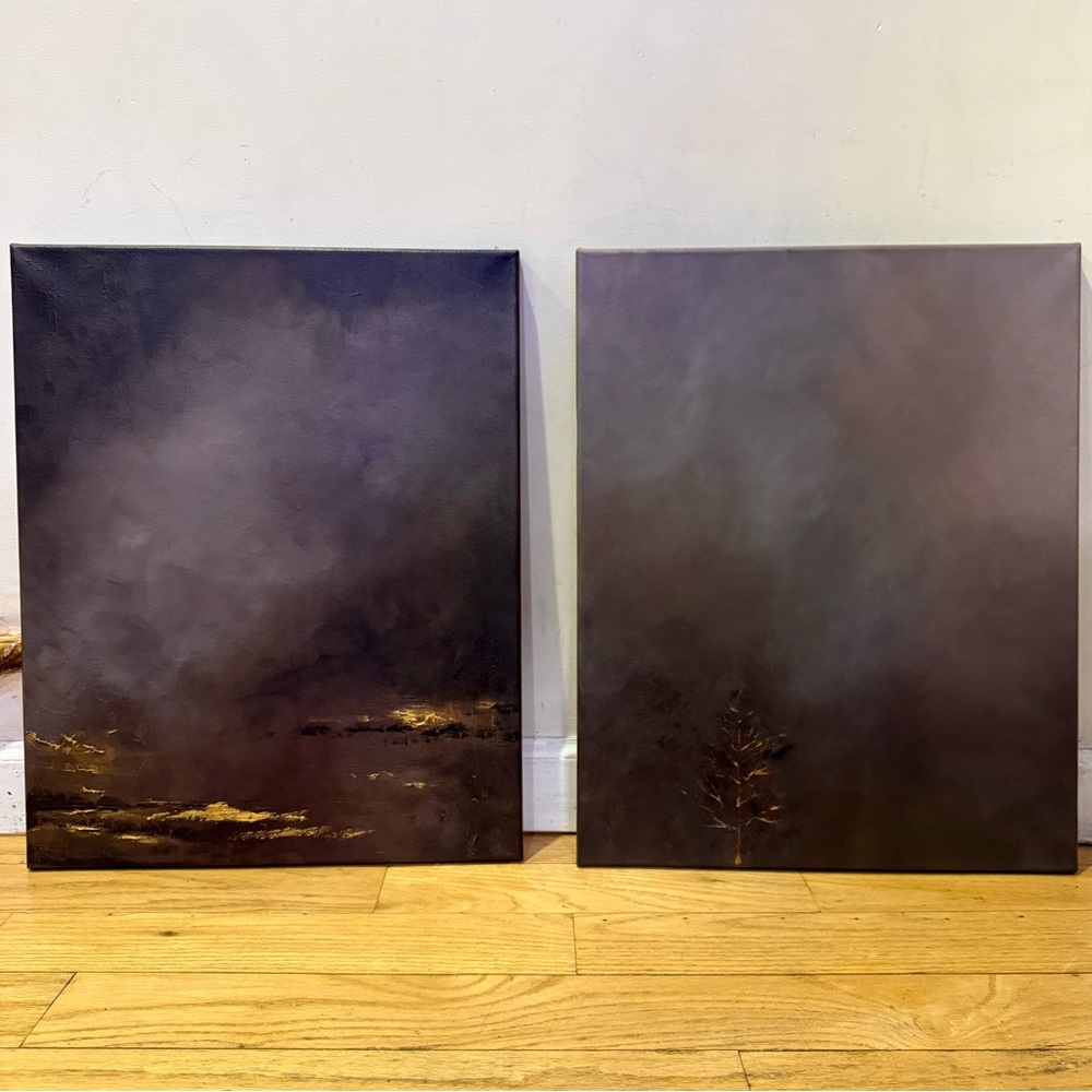 Original signed Abstract Dark Tone Canvas Art Set, minimalist painting